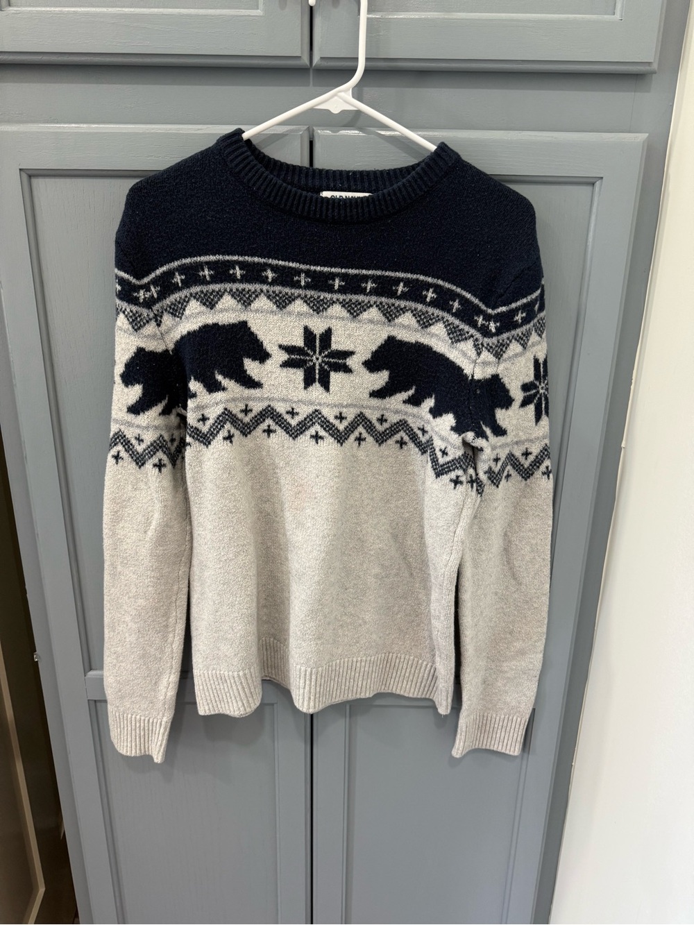 Old Navy Navy and Cream Bear Motif Crewneck Sweater